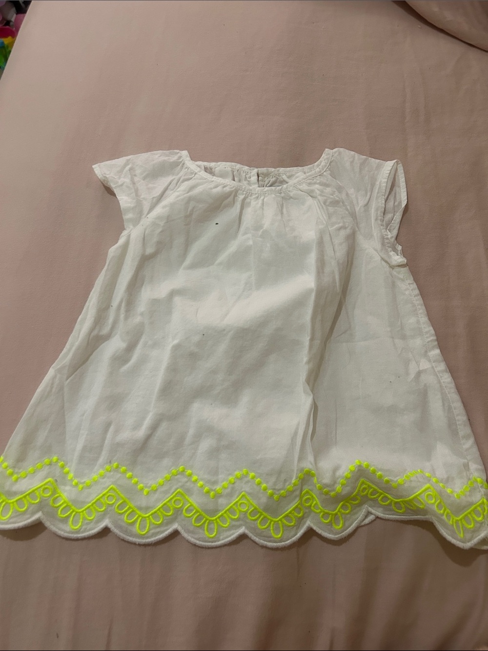 Janie and Jack White Top with Neon Yellow Scallop Hem